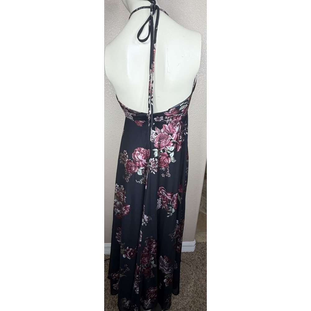 Betsy & Adam Floral Maxi Dress Sz 6 Black Pink Halter Empire Waist Formal - Picture 5 of 8